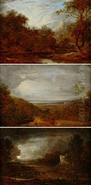 Cottage In A Moutain Landscape (+ 2 Others; 3 Works) Oil Painting by Benjamin Barker