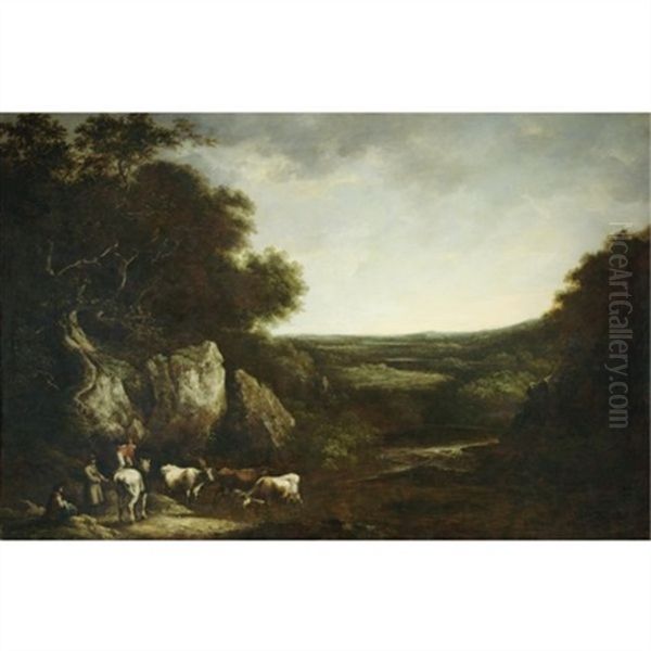 Drovers In A Landscape Oil Painting by Benjamin Barker
