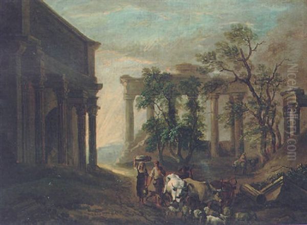 Peasants And Livestock By The Arch Of Constantine, Rome Oil Painting by Benjamin Barker
