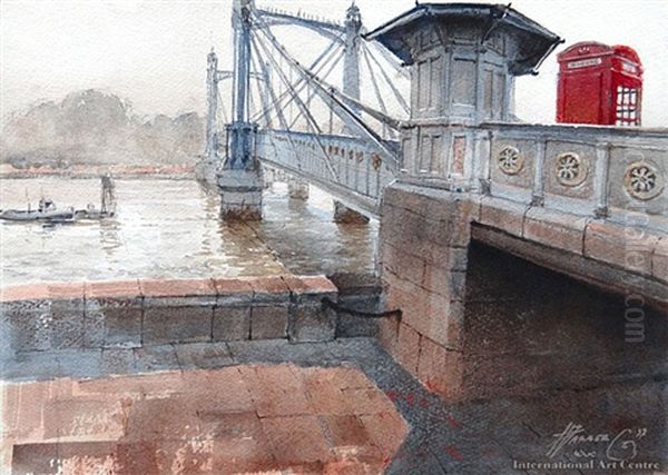 Telephone Box - Waterfront Series Oil Painting by David Barker