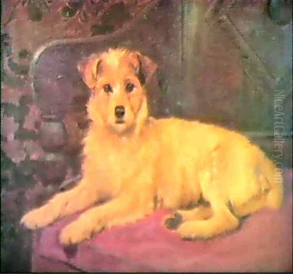 A Terrier On A Settee Oil Painting by Wright Barker