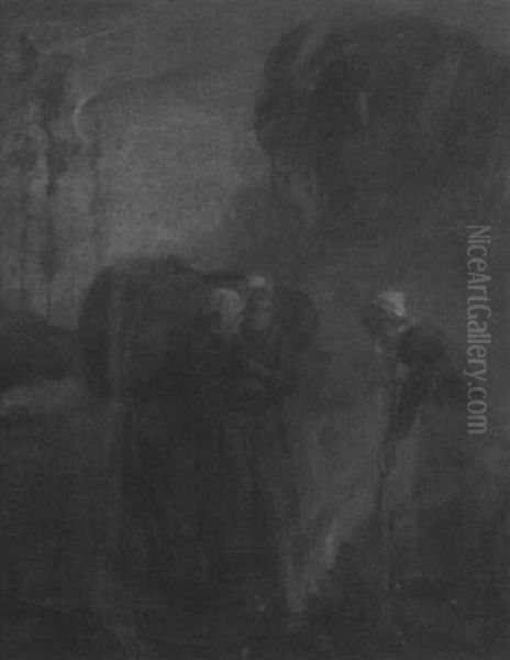 Landscape With Three Female Figures Oil Painting by Myron Barlow