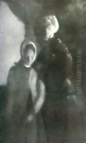 Two Female Figures Oil Painting by Myron Barlow