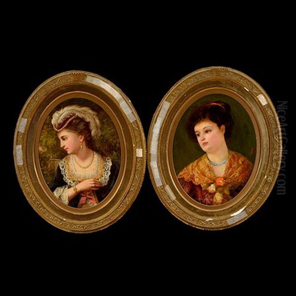 Two Portraits - Victorian Renaissance Revival Oil Painting by Edward Charles Barnes
