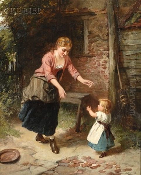 Playing With Baby Oil Painting by Edward Charles Barnes