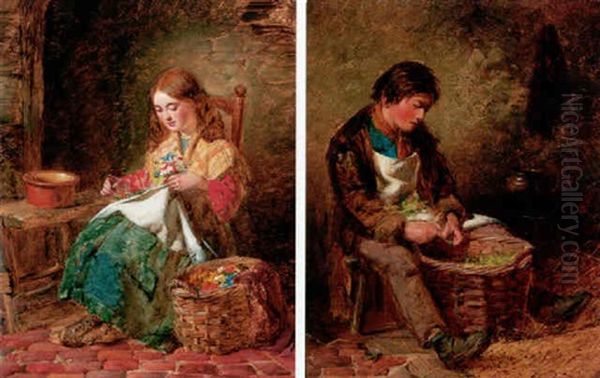 Making Posies Oil Painting by Edward Charles Barnes