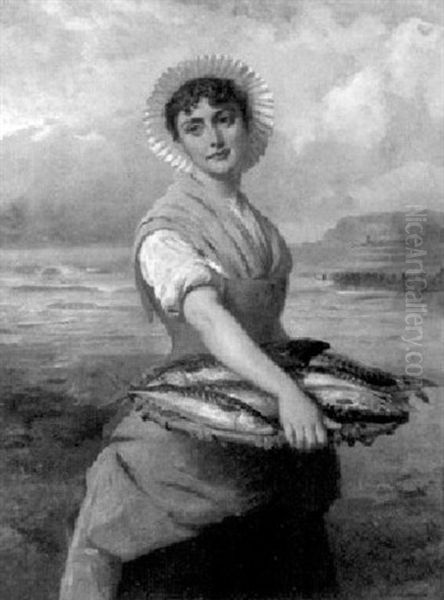 Junge Fischhandlerin Am Strand Oil Painting by Edward Charles Barnes