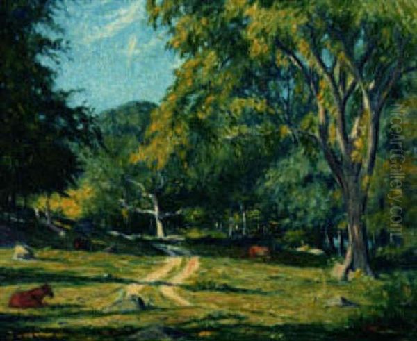 Cattle Grazing Oil Painting by Ernest Harrison Barnes