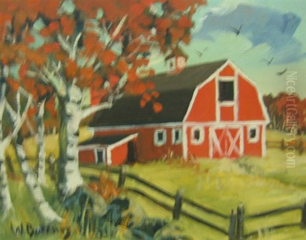 Red Barn Oil Painting by Wilfred Molson Barnes