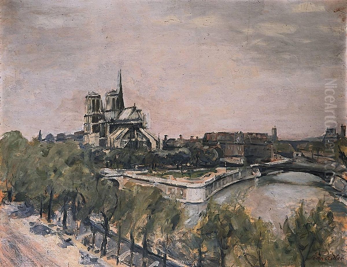 Paris Notre Dame Oil Painting by Jean Alfred Adler