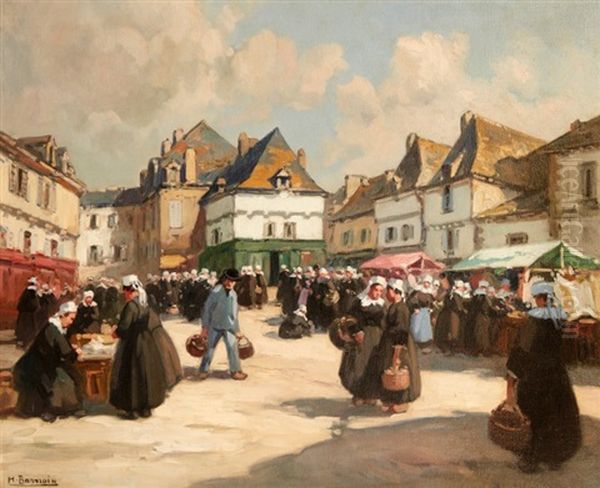 Place De Marche A Quimper Oil Painting by Henri Alphonse Barnoin