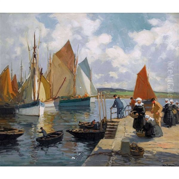 Bretonische Hafenpartie Oil Painting by Henri Alphonse Barnoin