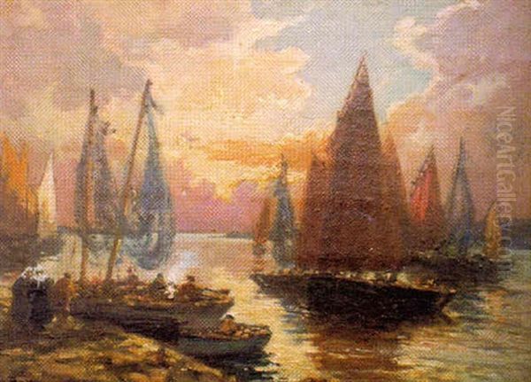 Retour De Peche Oil Painting by Henri Alphonse Barnoin