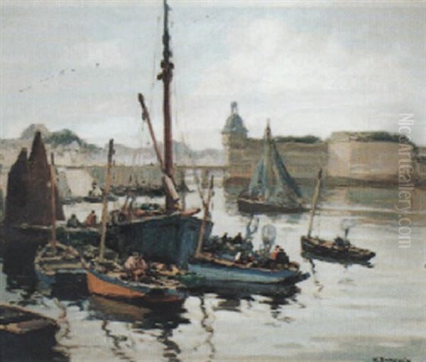 Retour De Peche Sous La Ville Close Oil Painting by Henri Alphonse Barnoin