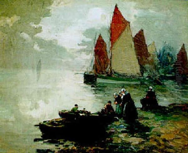 Retour De Peche - Thoniers Sous Voiles Oil Painting by Henri Alphonse Barnoin