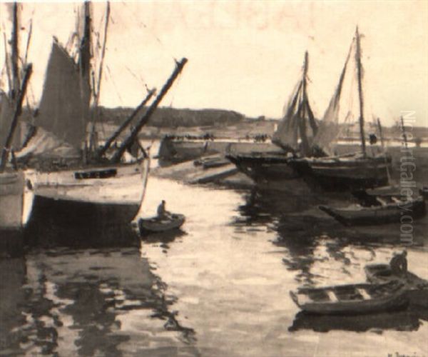 Bateaux De Peche Au Port Oil Painting by Henri Alphonse Barnoin