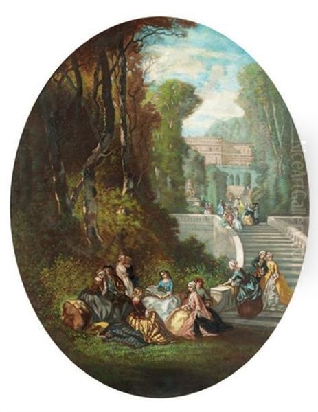 Fete Galante Dans Un Parc Oil Painting by Henri Charles Antoine Baron