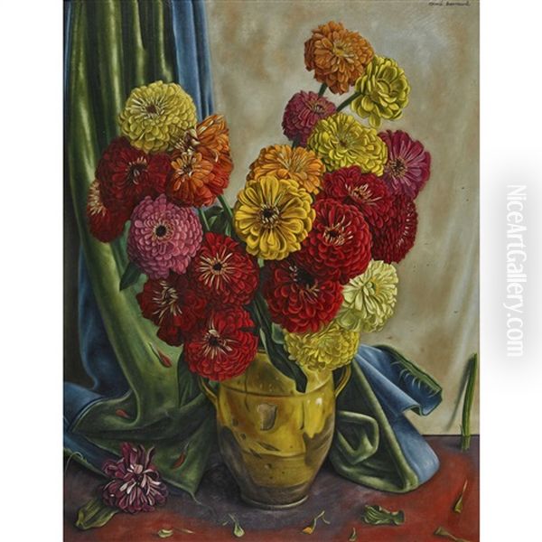 Zinnienbouquet In Vase Oil Painting by Aime Victor Barraud