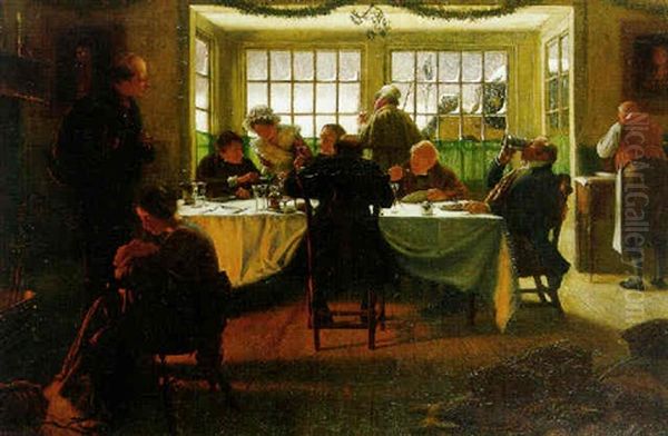 Christmas Lunch On The Road To Dingley Dell Oil Painting by Francis Barraud