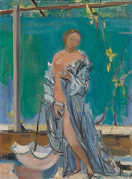 Stehender Weiblicher Akt Mit Tuch Oil Painting by Maurice Barraud