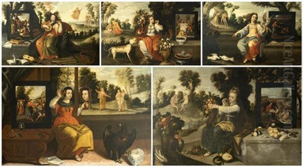 Allegorie Des Cinq Sens (5 Works) Oil Painting by Francisco Barrera