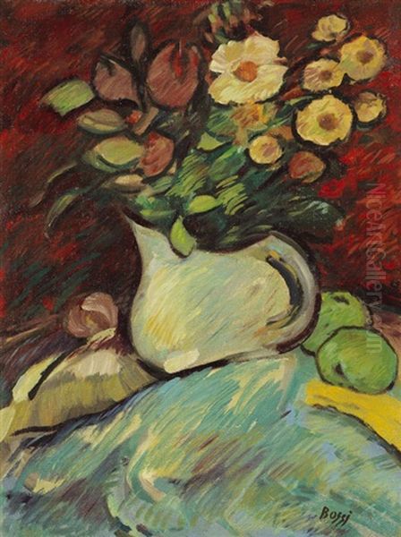 Stillleben Mit Blumenvase Und Apfeln Oil Painting by Erme Barrera-Bossi