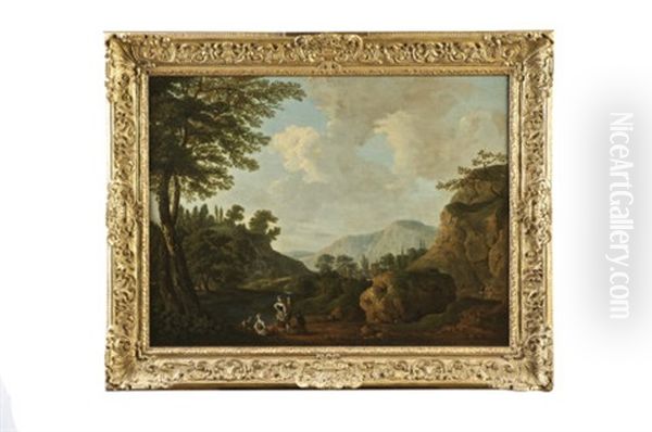 Rocky River Landscape With Figures Oil Painting by George Barret