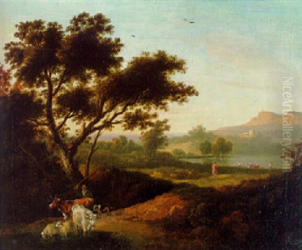 Crossing A Stream Oil Painting by George Barret