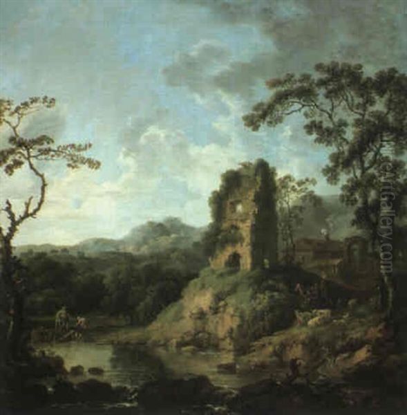 Ruin By A River Oil Painting by George Barret