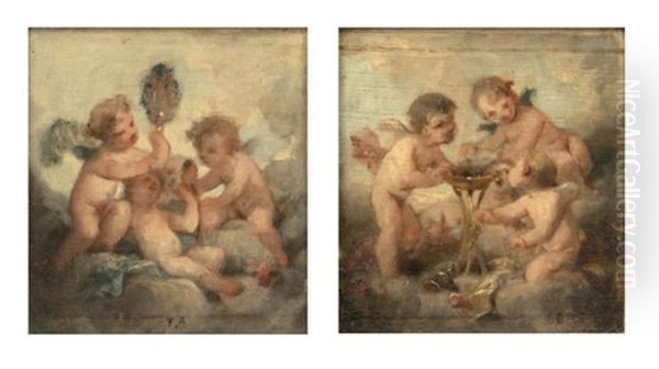 Groupes D'amours (2 Works) Oil Painting by Felix Joseph Barrias
