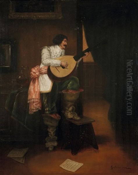Musicien R Oil Painting by Gustave Barrier
