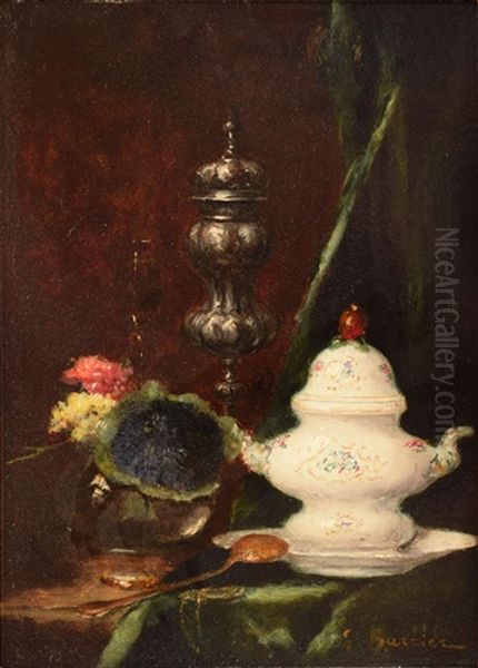Theiere Et Bouquet (pair) Oil Painting by Gustave Barrier