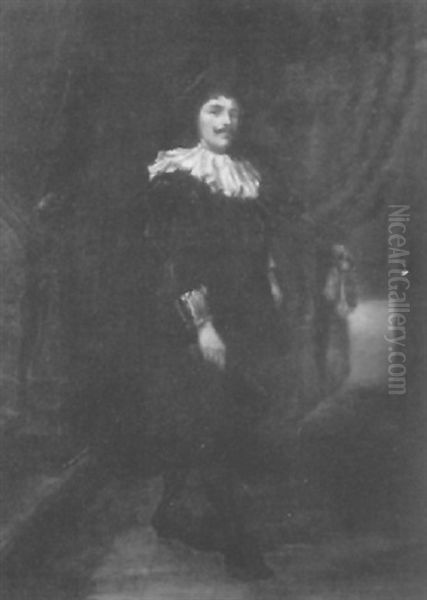 Cavalier Standing By A Staircase Oil Painting by Gustave Barrier