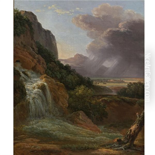 Landscape With Waterfall Oil Painting by Prosper Francois Irenee Barrigues de Fontainieu