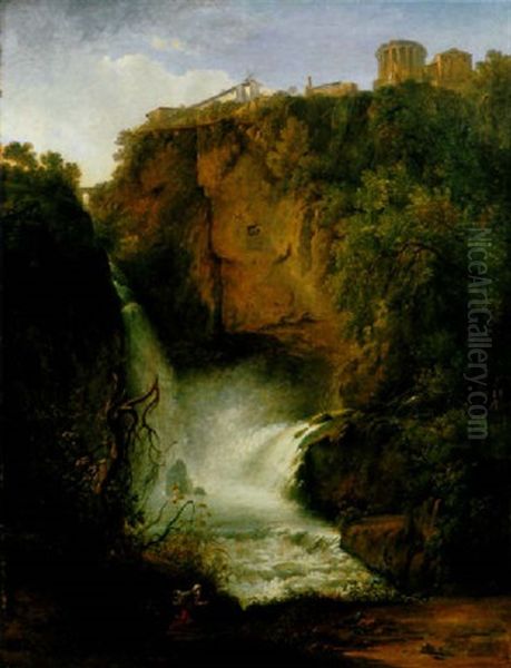 Les Cascades De Tivoli Avec Le Temple De La Sibylle Oil Painting by Prosper Francois Irenee Barrigues de Fontainieu