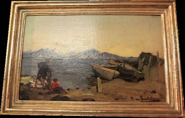 Fischer Beim Netz Einholen Am Ufer Oil Painting by Hans Von Bartels