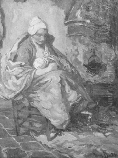 Wetnurse And Child Near Hearth Oil Painting by Hans Von Bartels
