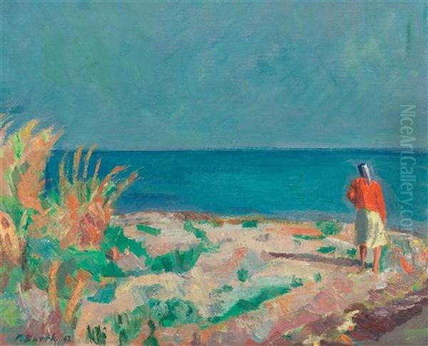 Figure By Lake Constance Oil Painting by Paul Basilius Barth