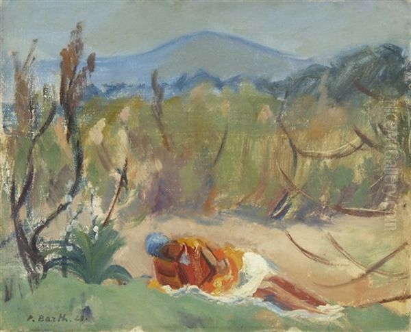 Liegende In Landschaft Bei Levandou Oil Painting by Paul Basilius Barth