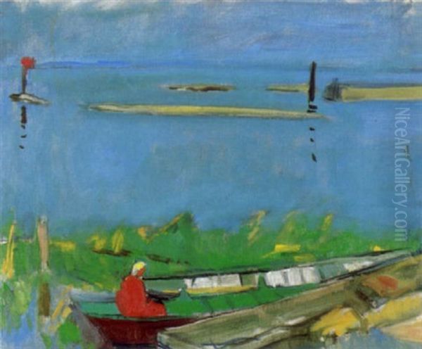 Portrait Von Frau Barth Am Bodensee Oil Painting by Paul Basilius Barth