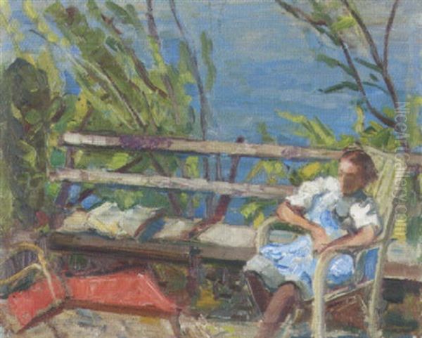 Frau Auf Der Terrasse Oil Painting by Paul Basilius Barth