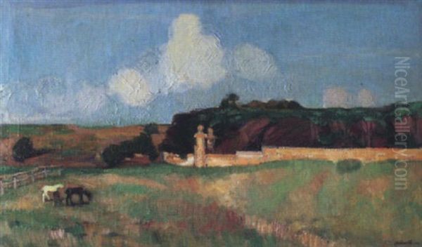 Weite Landschaft Mit Portal Und Weidenden Pferden Oil Painting by Paul Basilius Barth