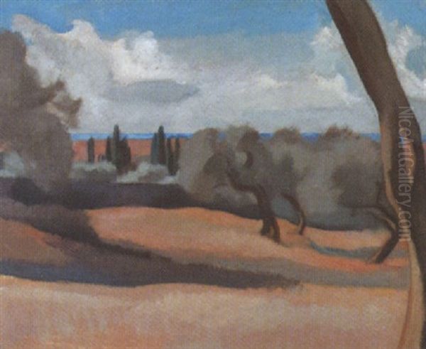 Sudliche Landschaft Mit Olivenbaumen Und Pinien Oil Painting by Paul Basilius Barth