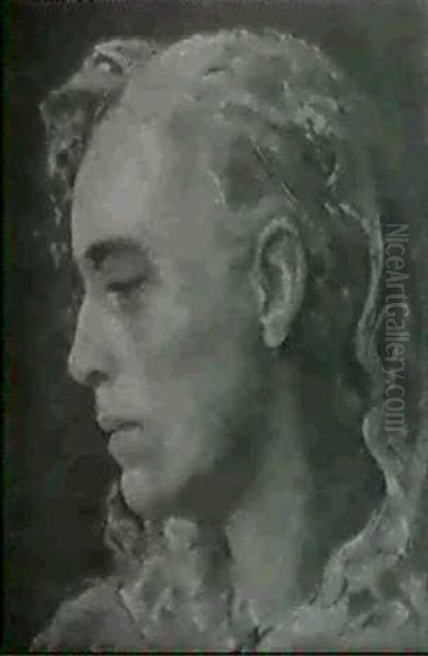 Frauenkopf Mit Hellem Schleier-portrait Frau Barth Oil Painting by Paul Basilius Barth