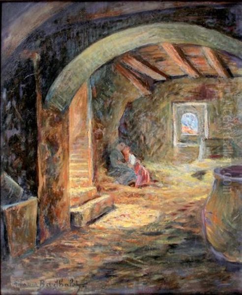 Mere Et Enfant Dans Un Interieur Oil Painting by Marius Barthalot