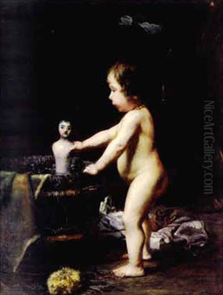 Petite Fille A La Poupee Oil Painting by Marius Barthalot