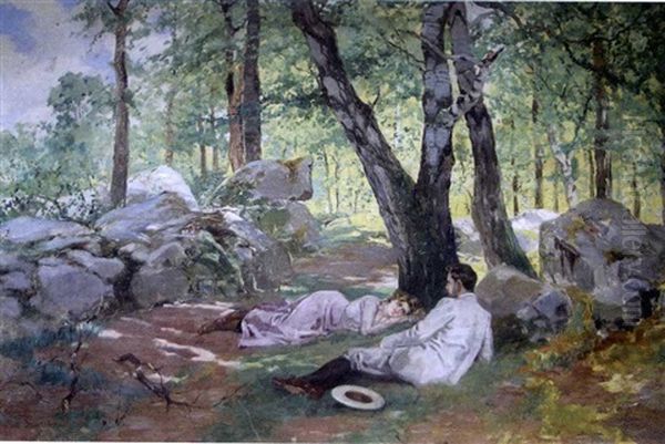 Couple Conversant Au Pied D'un Arbre Oil Painting by Marius Barthalot