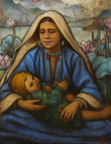 A Mother And Child, Kashmir Oil Painting by Charles William Bartlett