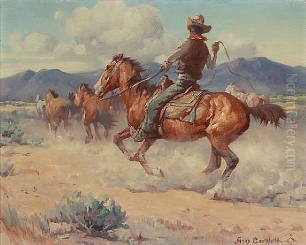 Herding Horses On The Range Oil Painting by Gray Phineas Bartlett