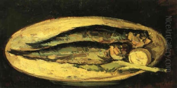 Natura Morta Con Aringhe E Limone (aringhe) Oil Painting by Giovanni Bartolena